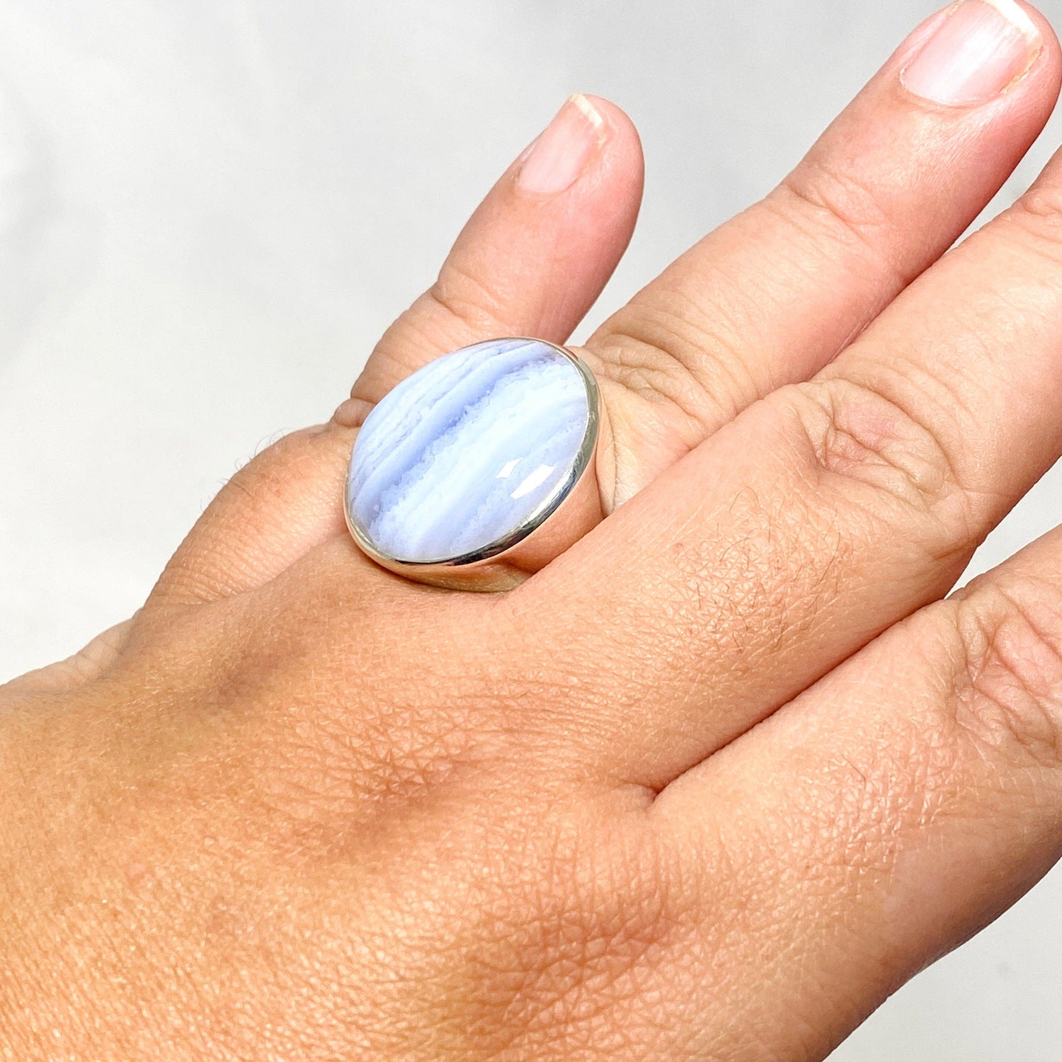 Blue Lace Agate Round Ring Size 10.5 PRGJ485 - Nature's Magick