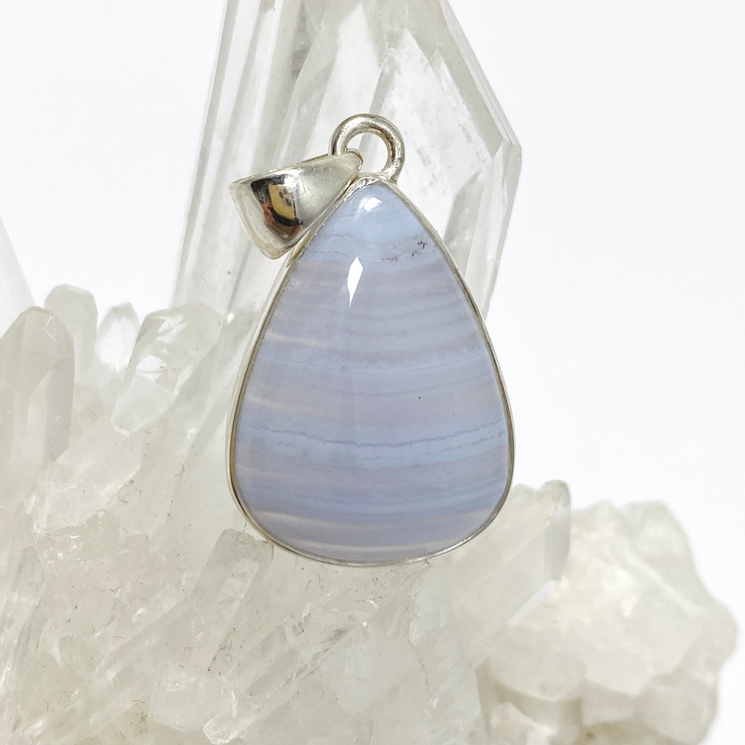 Blue Lace Agate Teardrop Cabochon Pendant KPGJ4829