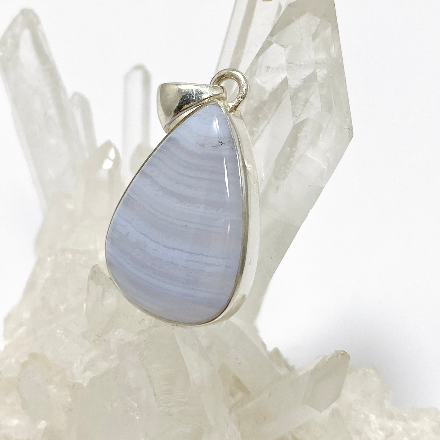 Blue Lace Agate Teardrop Cabochon Pendant KPGJ4829