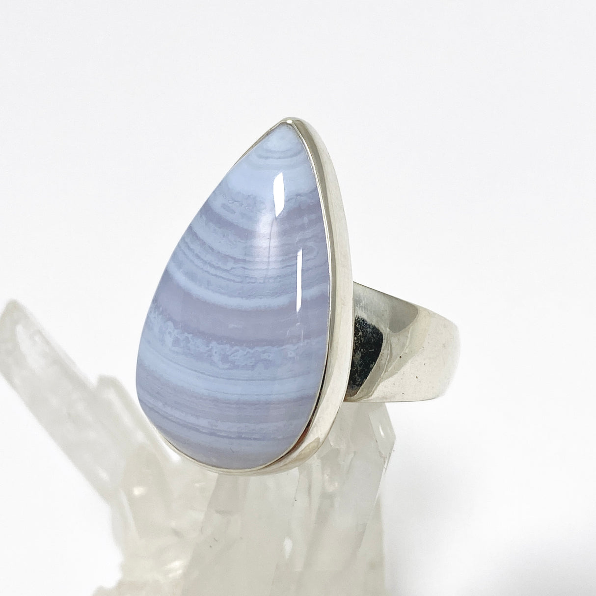 Blue Lace Agate Teardrop Cabochon Ring Size 11 KRGJ3380
