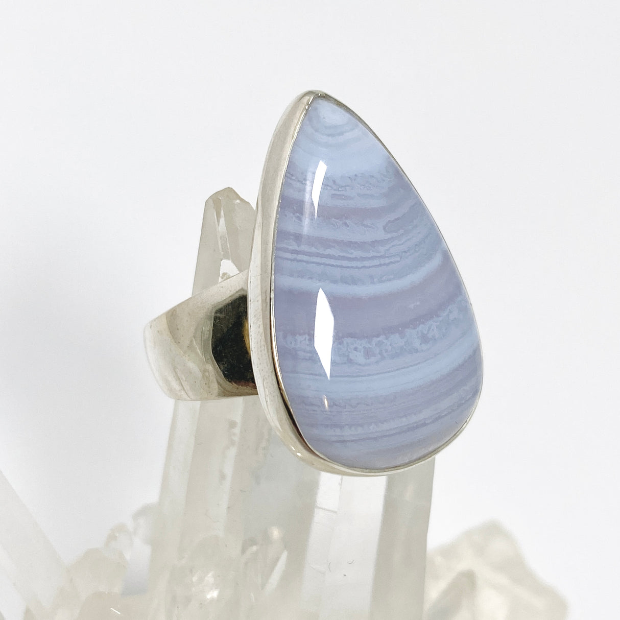 Blue Lace Agate Teardrop Cabochon Ring Size 11 KRGJ3380
