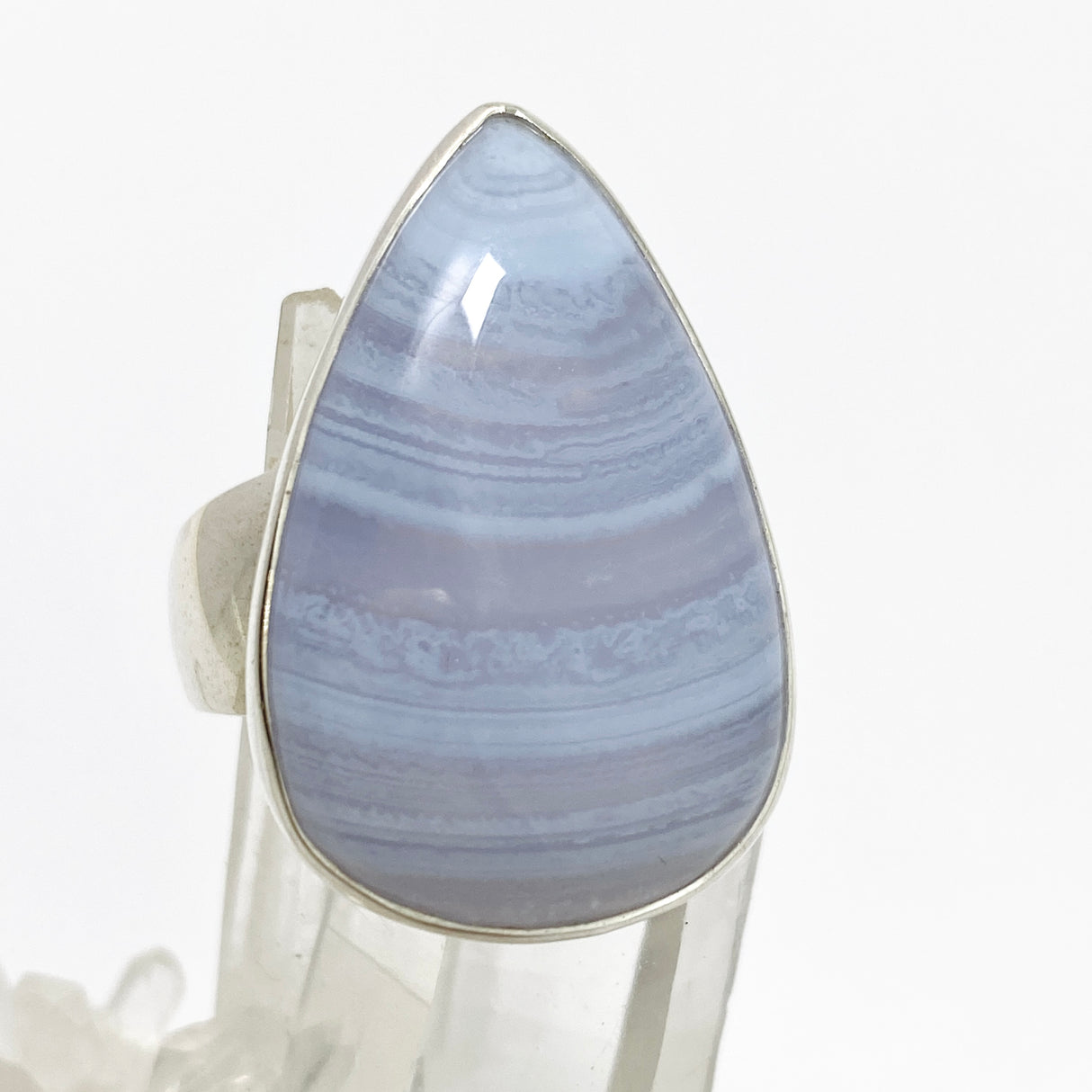 Blue Lace Agate Teardrop Cabochon Ring Size 11 KRGJ3380