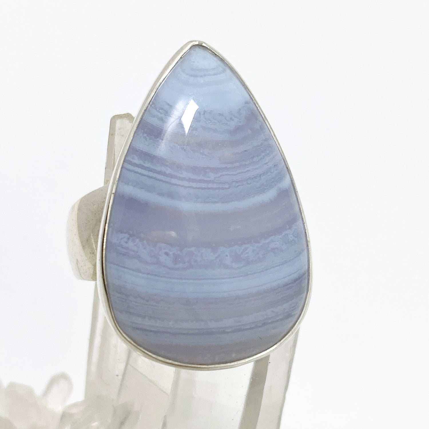 Blue Lace Agate Teardrop Cabochon Ring Size 11 KRGJ3380
