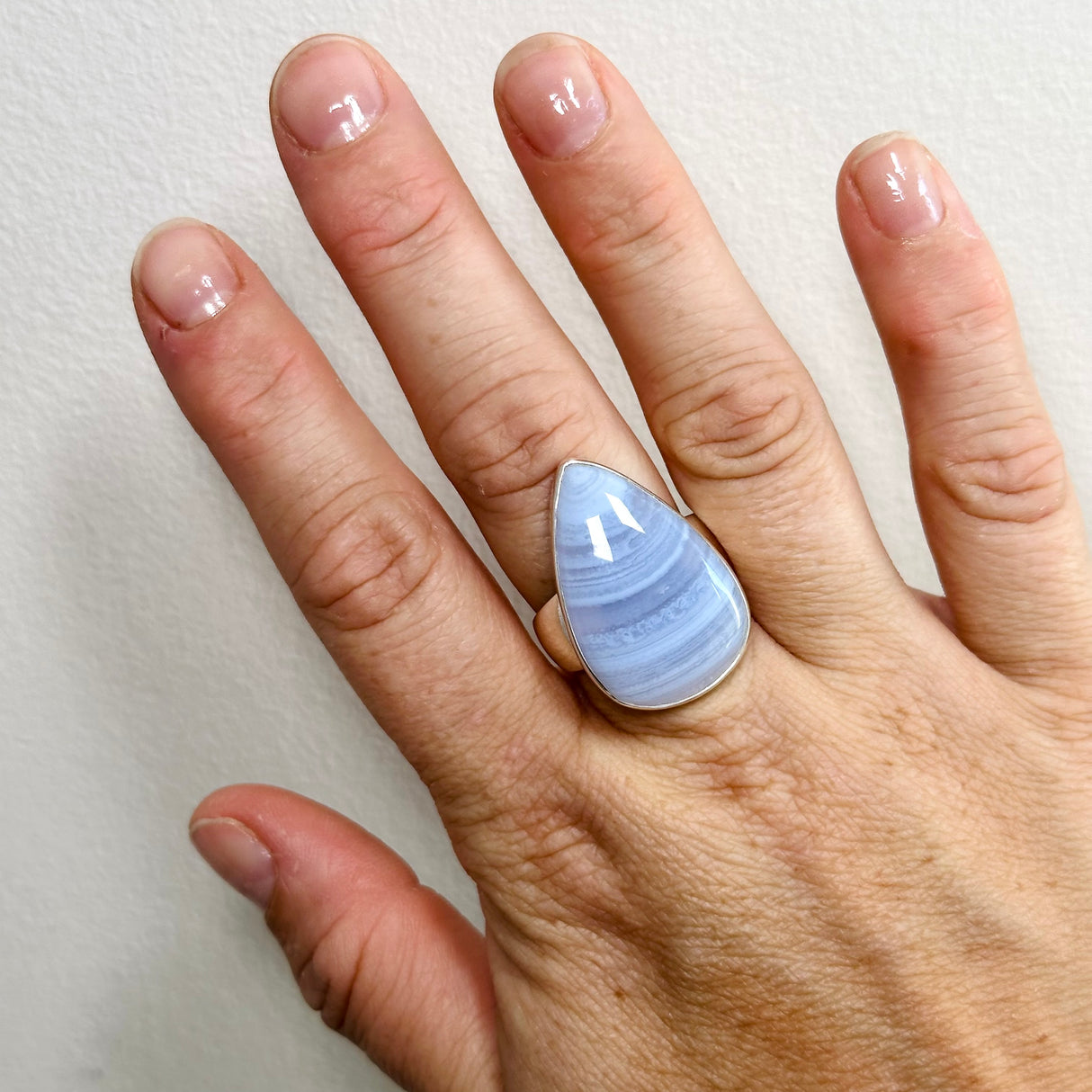 Blue Lace Agate Teardrop Cabochon Ring Size 11 KRGJ3380