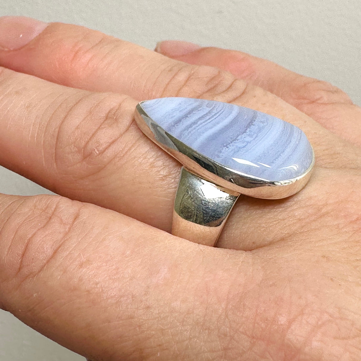 Blue Lace Agate Teardrop Cabochon Ring Size 11 KRGJ3380