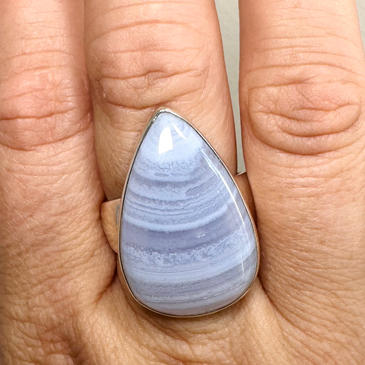 Blue Lace Agate Teardrop Cabochon Ring Size 11 KRGJ3380