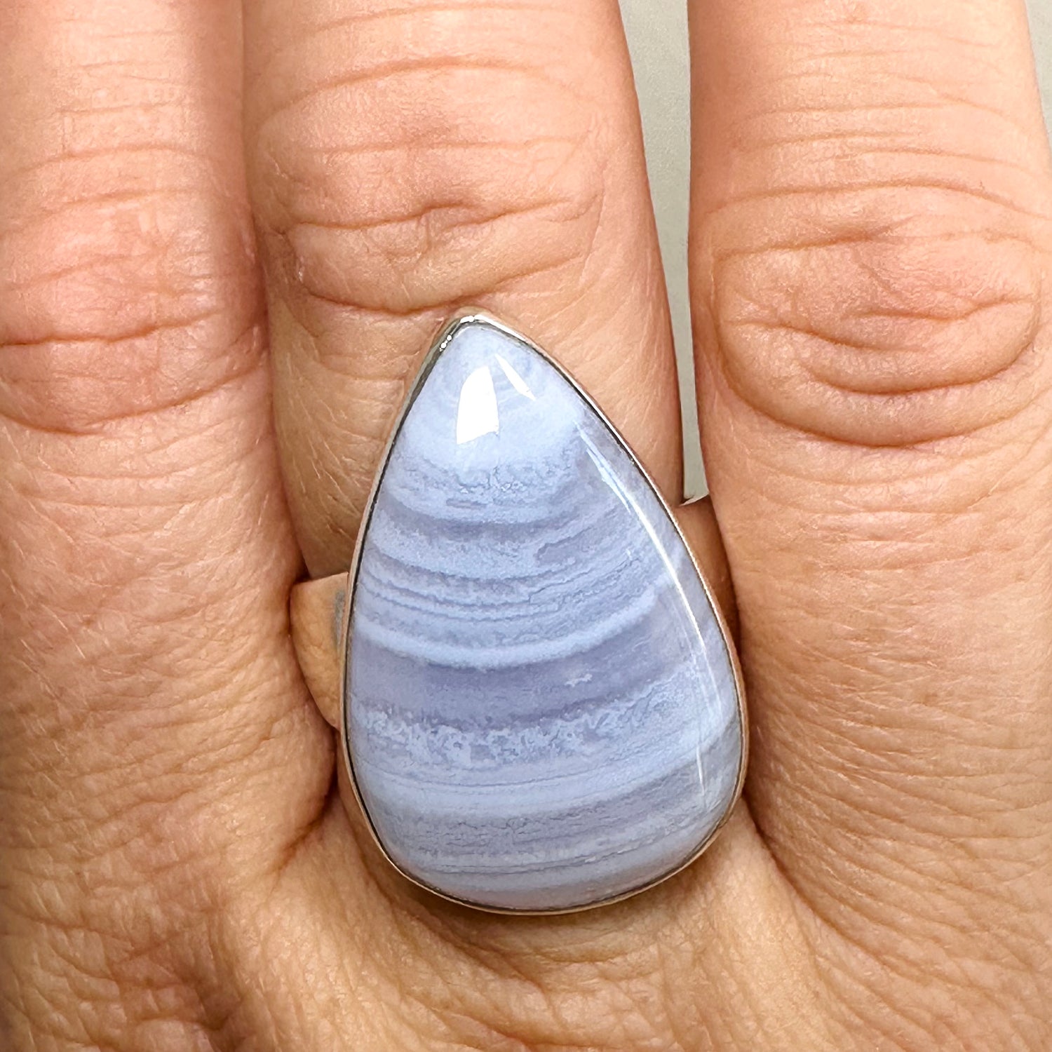 Blue Lace Agate Teardrop Cabochon Ring Size 11 KRGJ3380