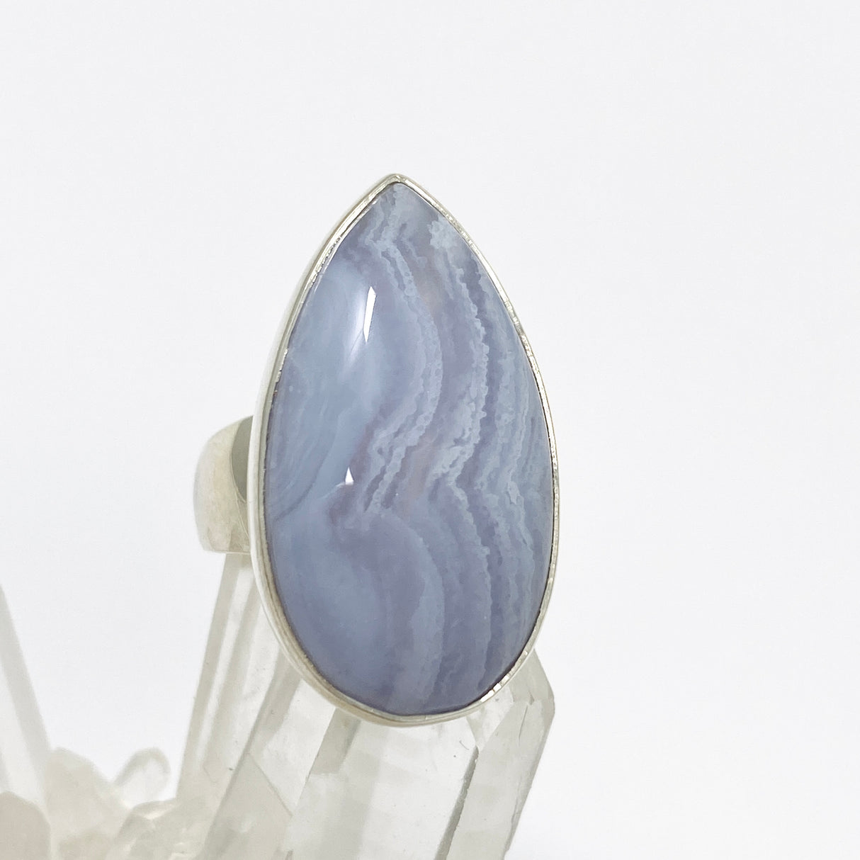Blue Lace Agate Teardrop Cabochon Ring Size 7 KRGJ3379