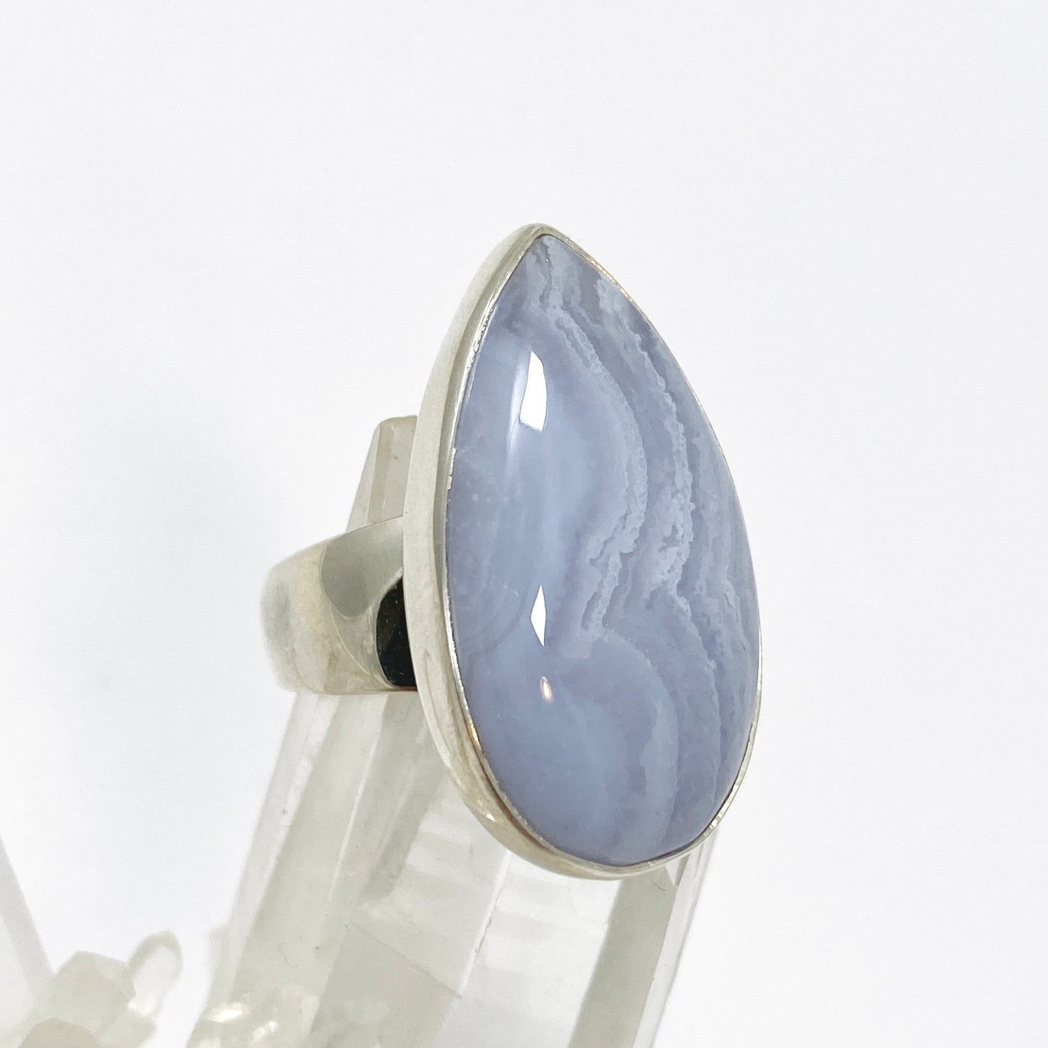 Blue Lace Agate Teardrop Cabochon Ring Size 7 KRGJ3379