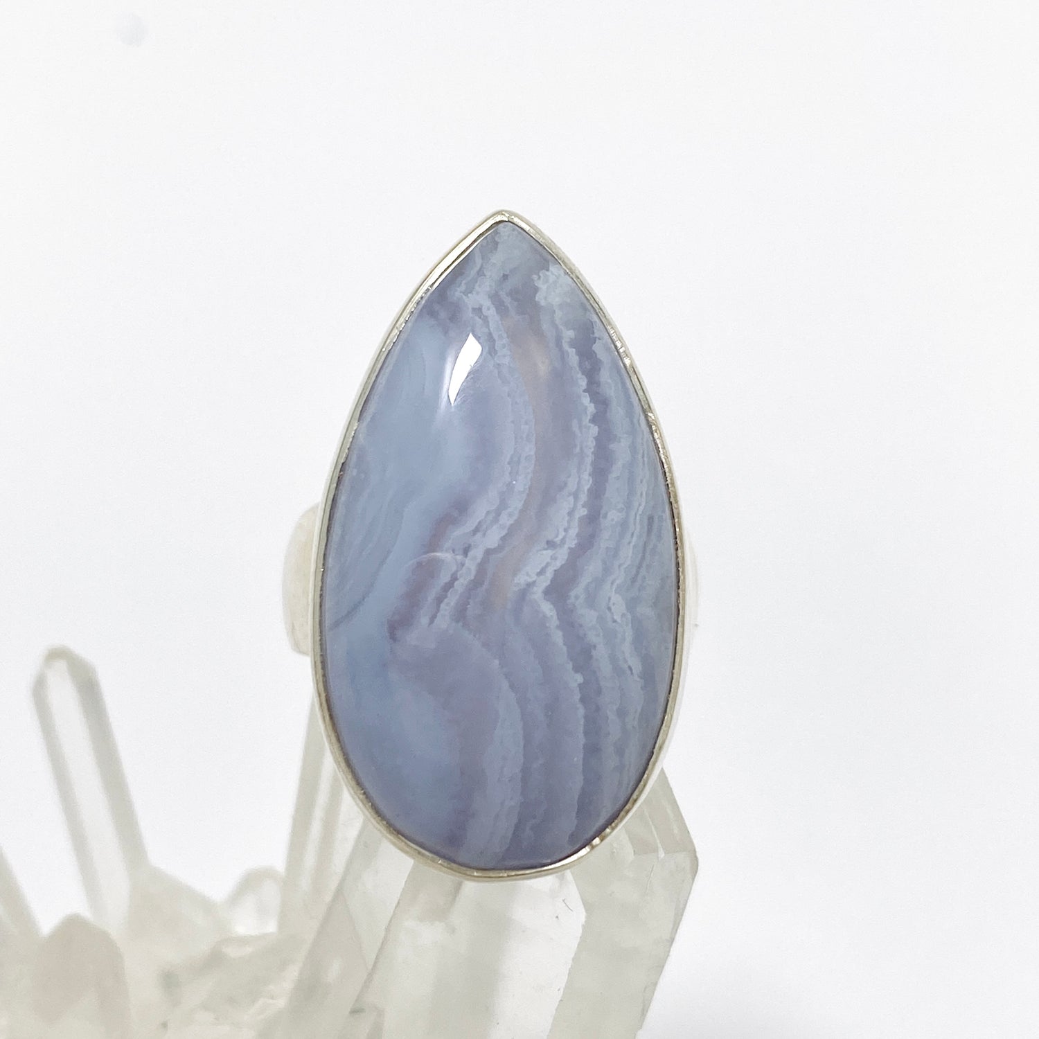 Blue Lace Agate Teardrop Cabochon Ring Size 7 KRGJ3379