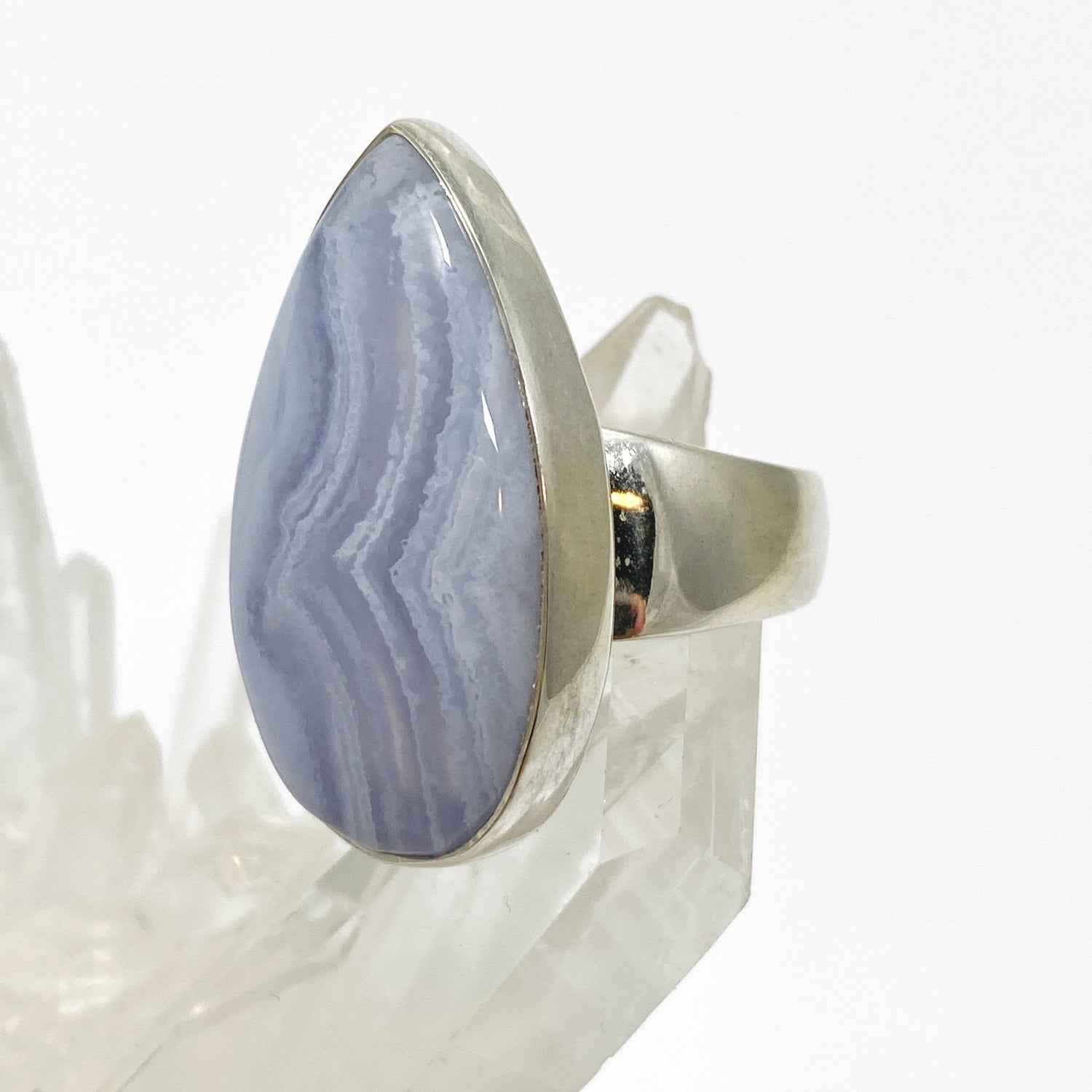 Blue Lace Agate Teardrop Cabochon Ring Size 7 KRGJ3379