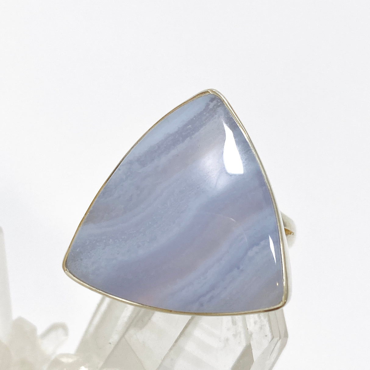 Blue Lace Agate Triangular Cabochon Ring Size 8 KRGJ3383