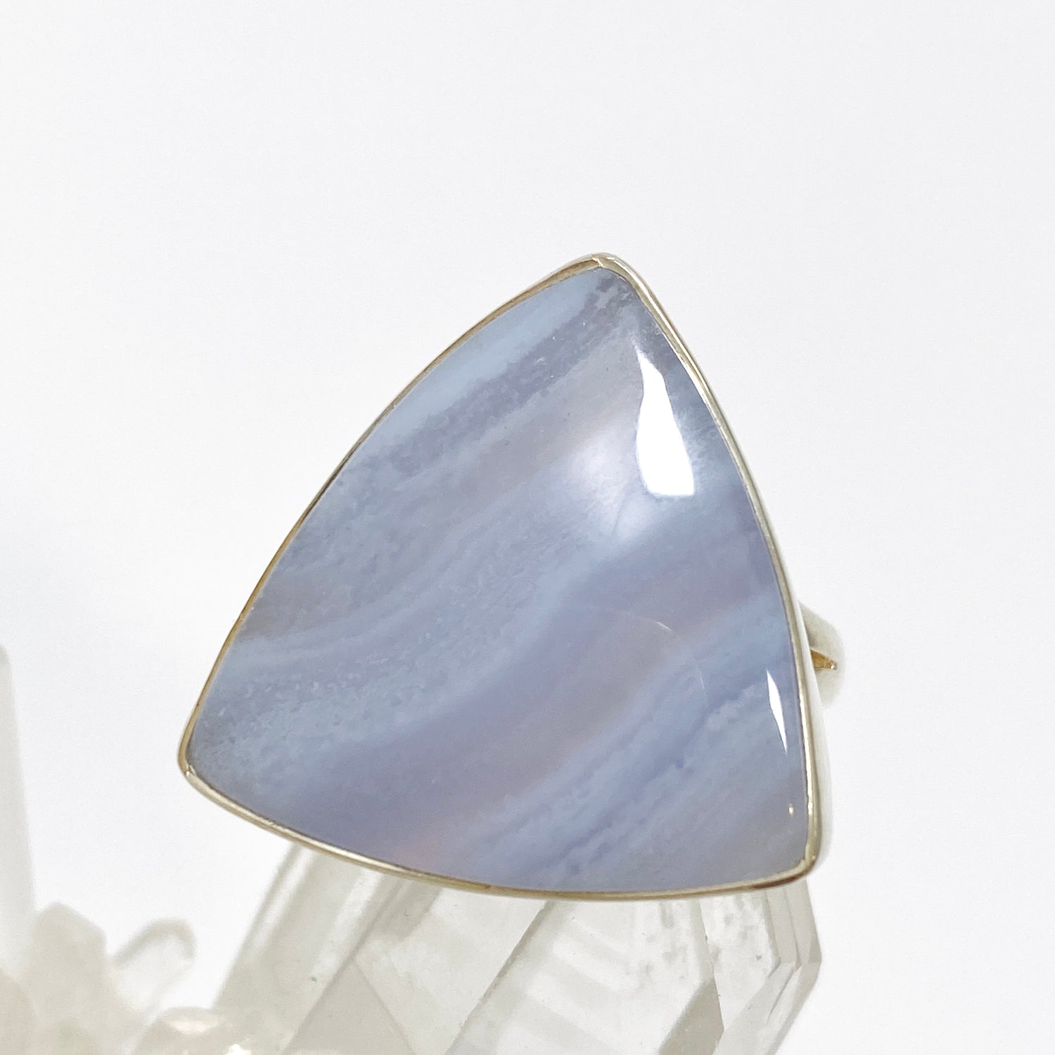 Blue Lace Agate Triangular Cabochon Ring Size 8 KRGJ3383