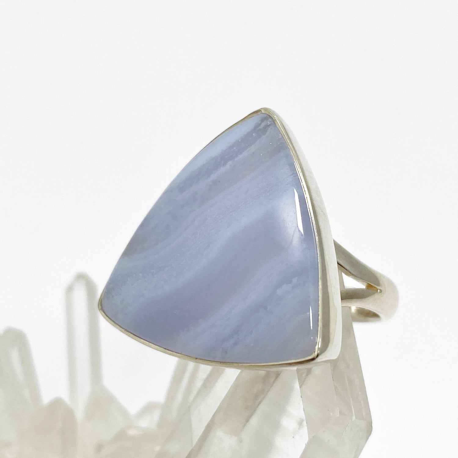 Blue Lace Agate Triangular Cabochon Ring Size 8 KRGJ3383