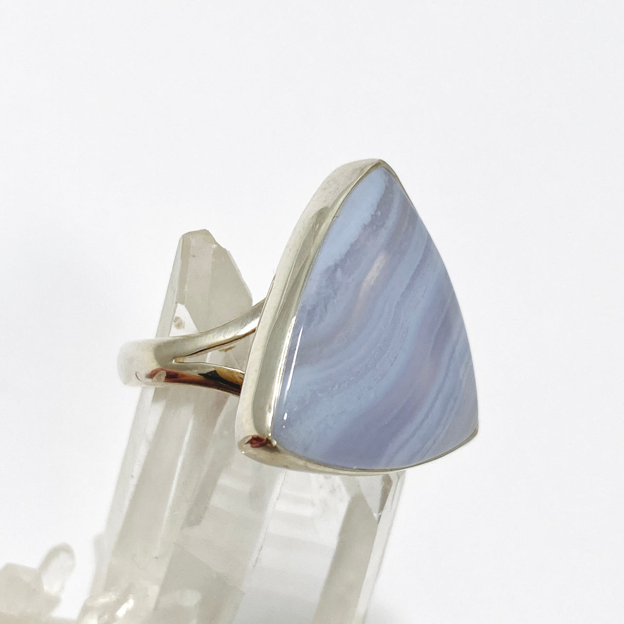 Blue Lace Agate Triangular Cabochon Ring Size 8 KRGJ3383