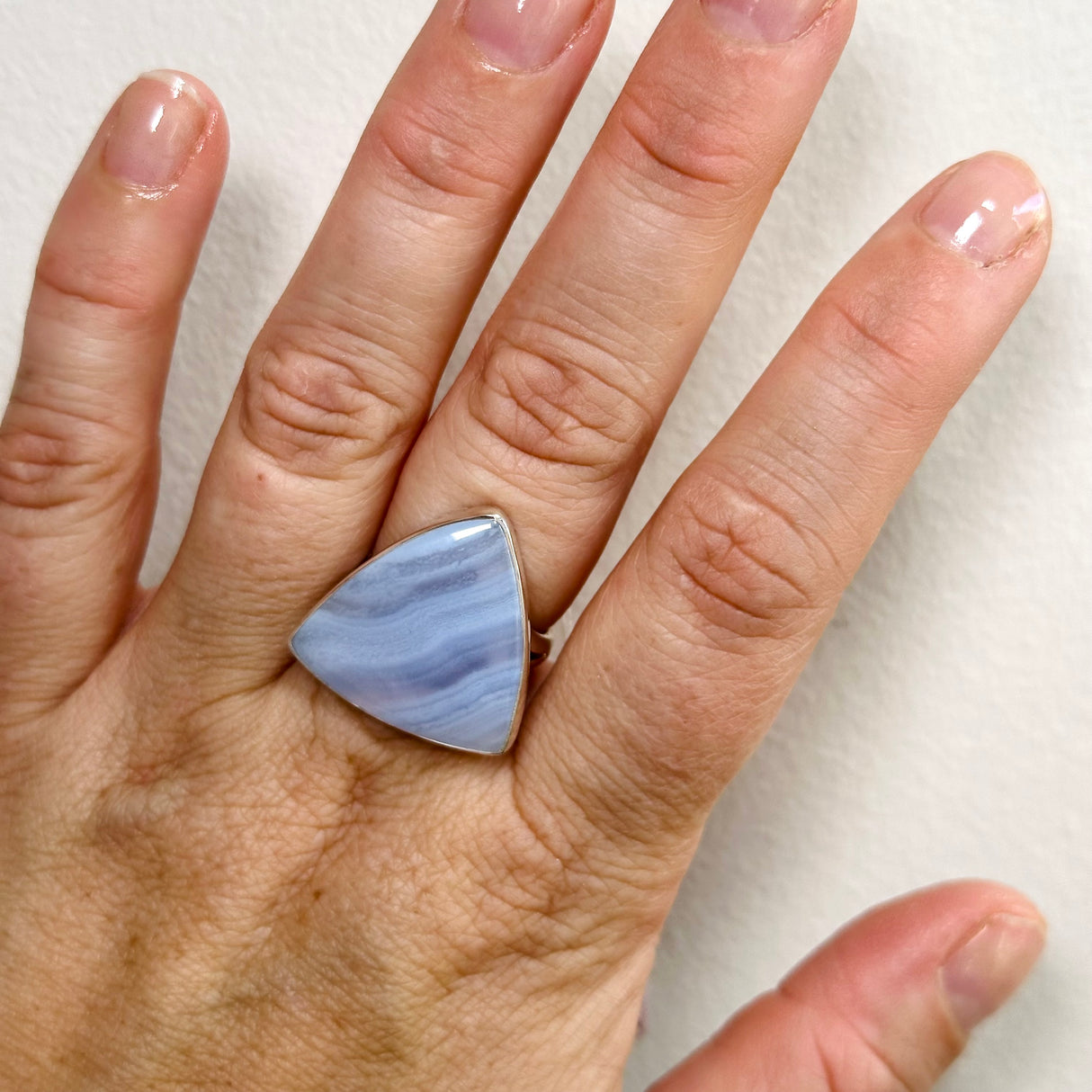 Blue Lace Agate Triangular Cabochon Ring Size 8 KRGJ3383