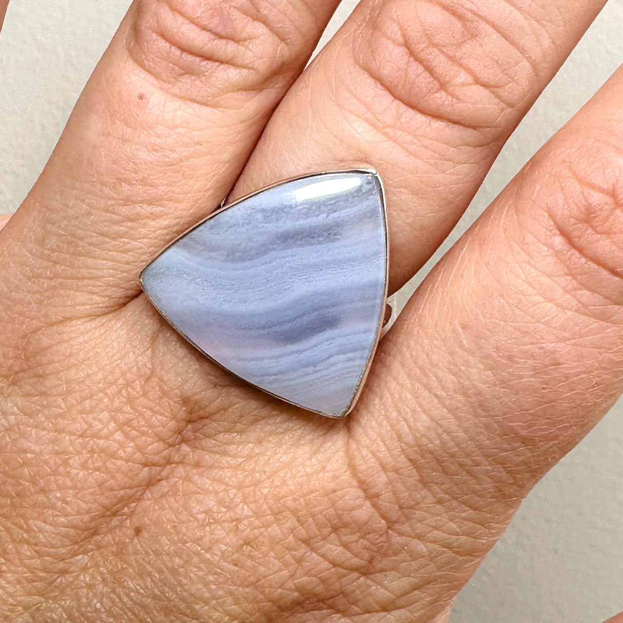 Blue Lace Agate Triangular Cabochon Ring Size 8 KRGJ3383