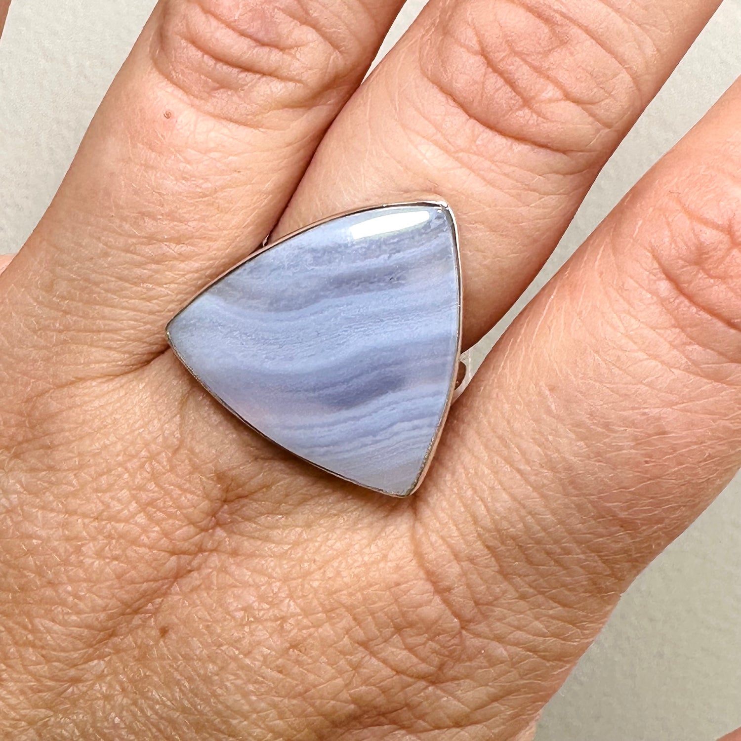 Blue Lace Agate Triangular Cabochon Ring Size 8 KRGJ3383
