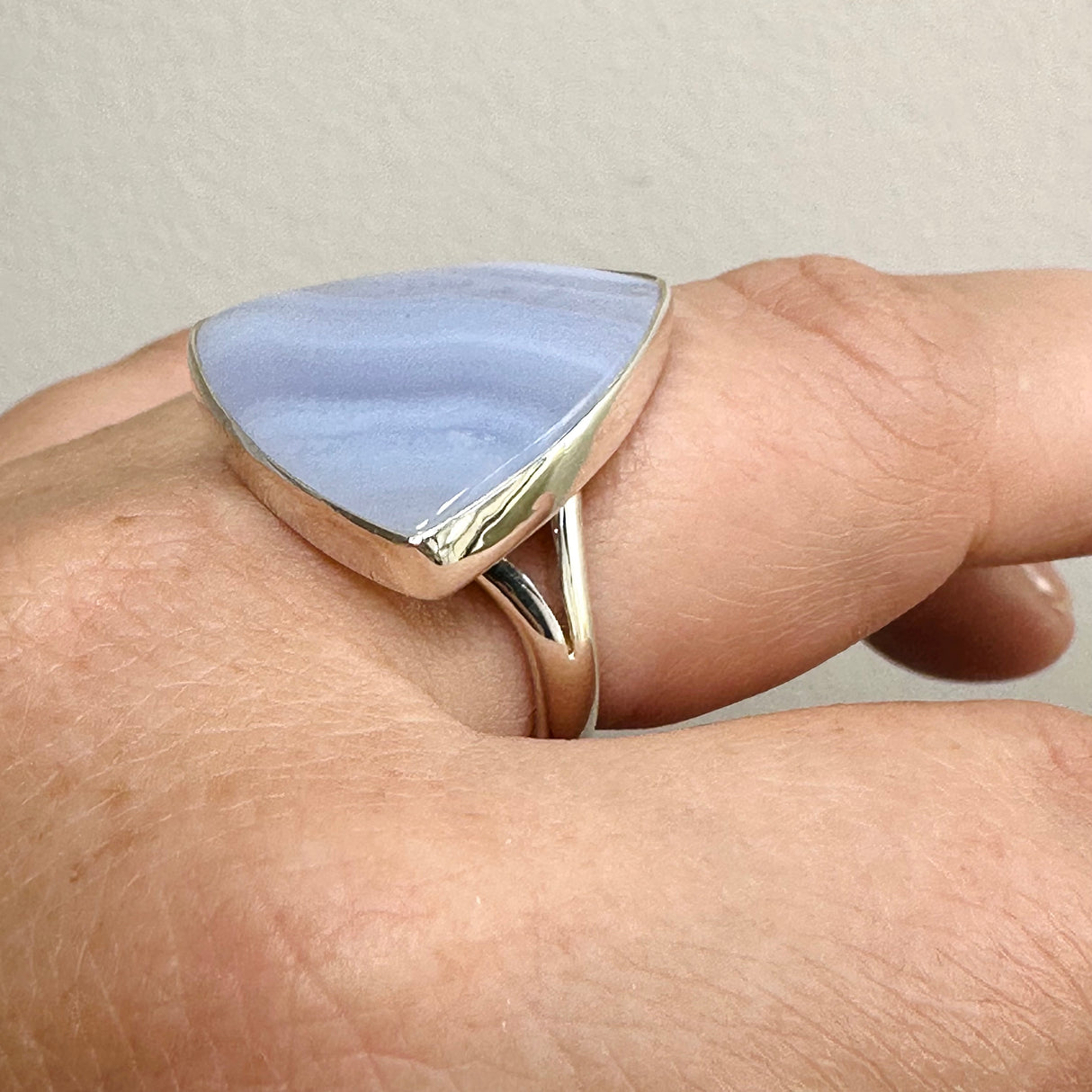 Blue Lace Agate Triangular Cabochon Ring Size 8 KRGJ3383