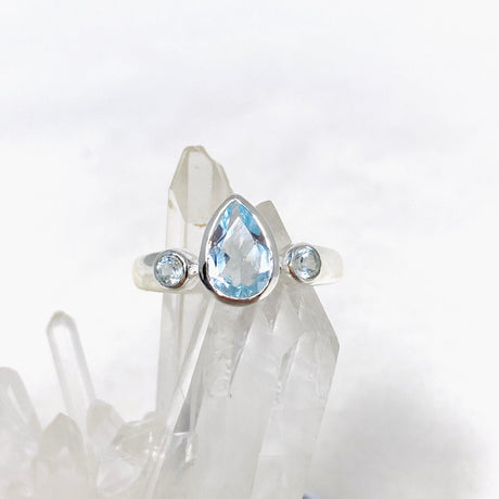Blue Topaz Faceted Gemstone Teardrop Ring with Accent Stones R3668 - Nature's Magick