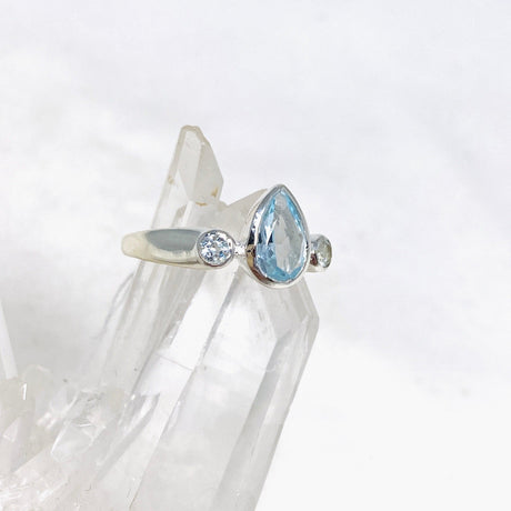 Blue Topaz Faceted Gemstone Teardrop Ring with Accent Stones R3668 - Nature's Magick