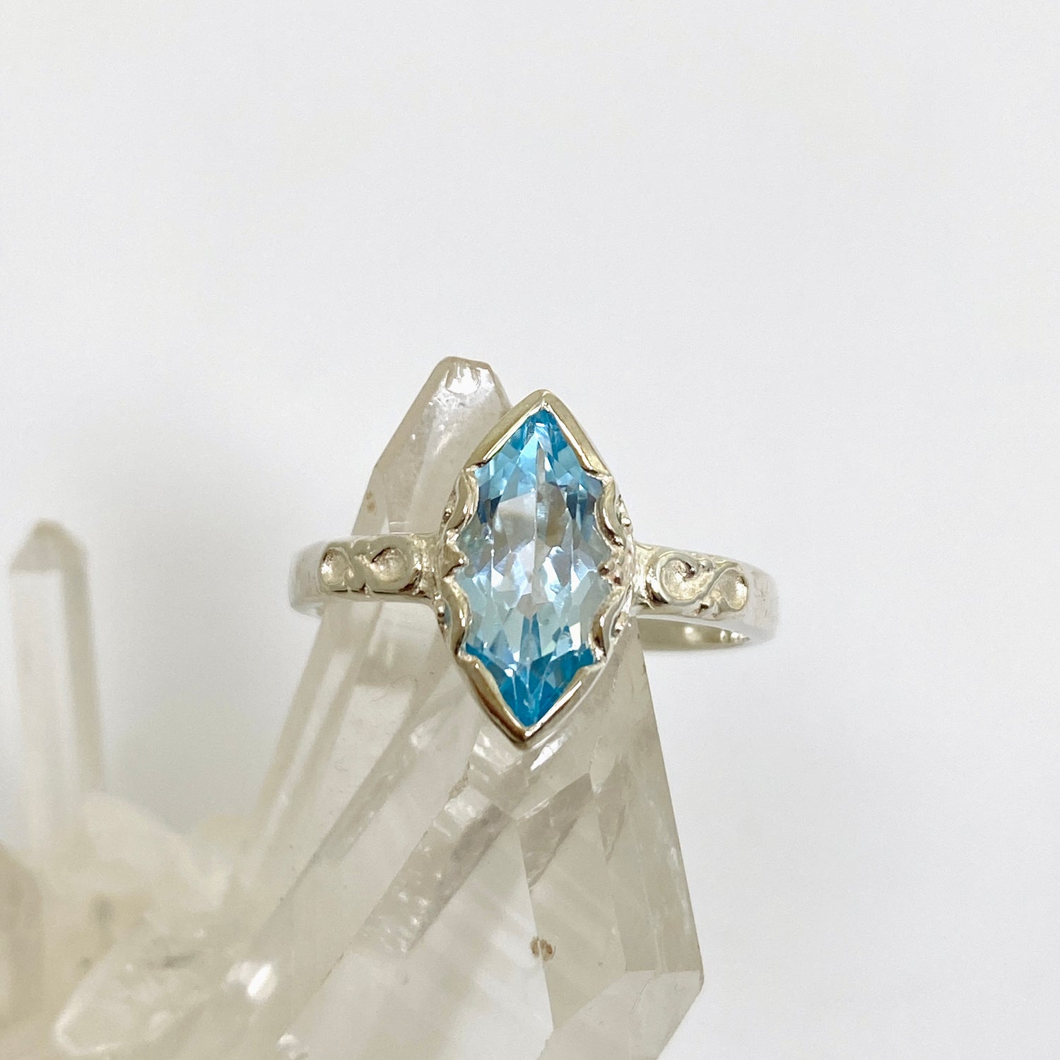 Blue Topaz Faceted Marquise Ring in a Decorative Setting R3726