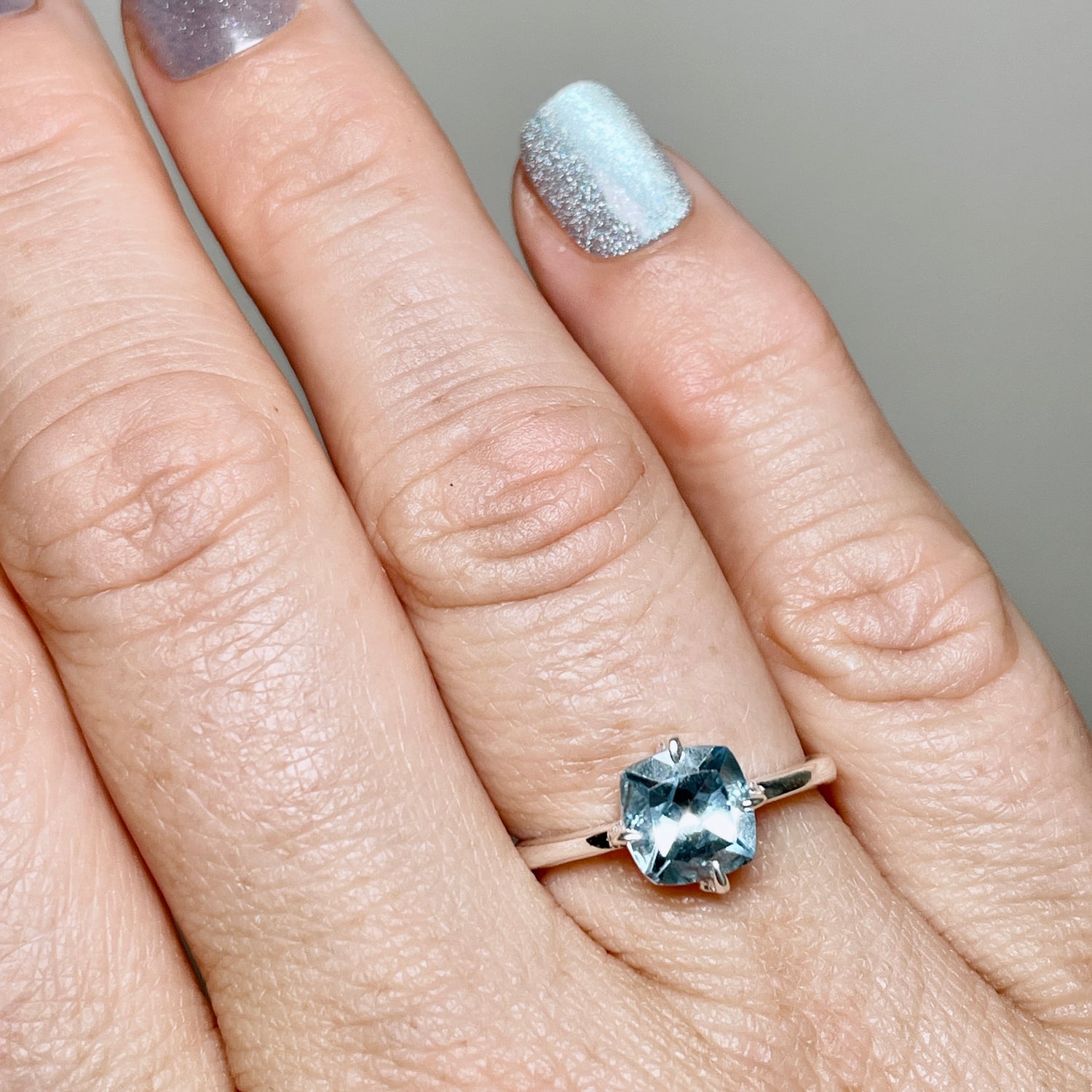 Blue Topaz Faceted Square Solitare Ring R4806