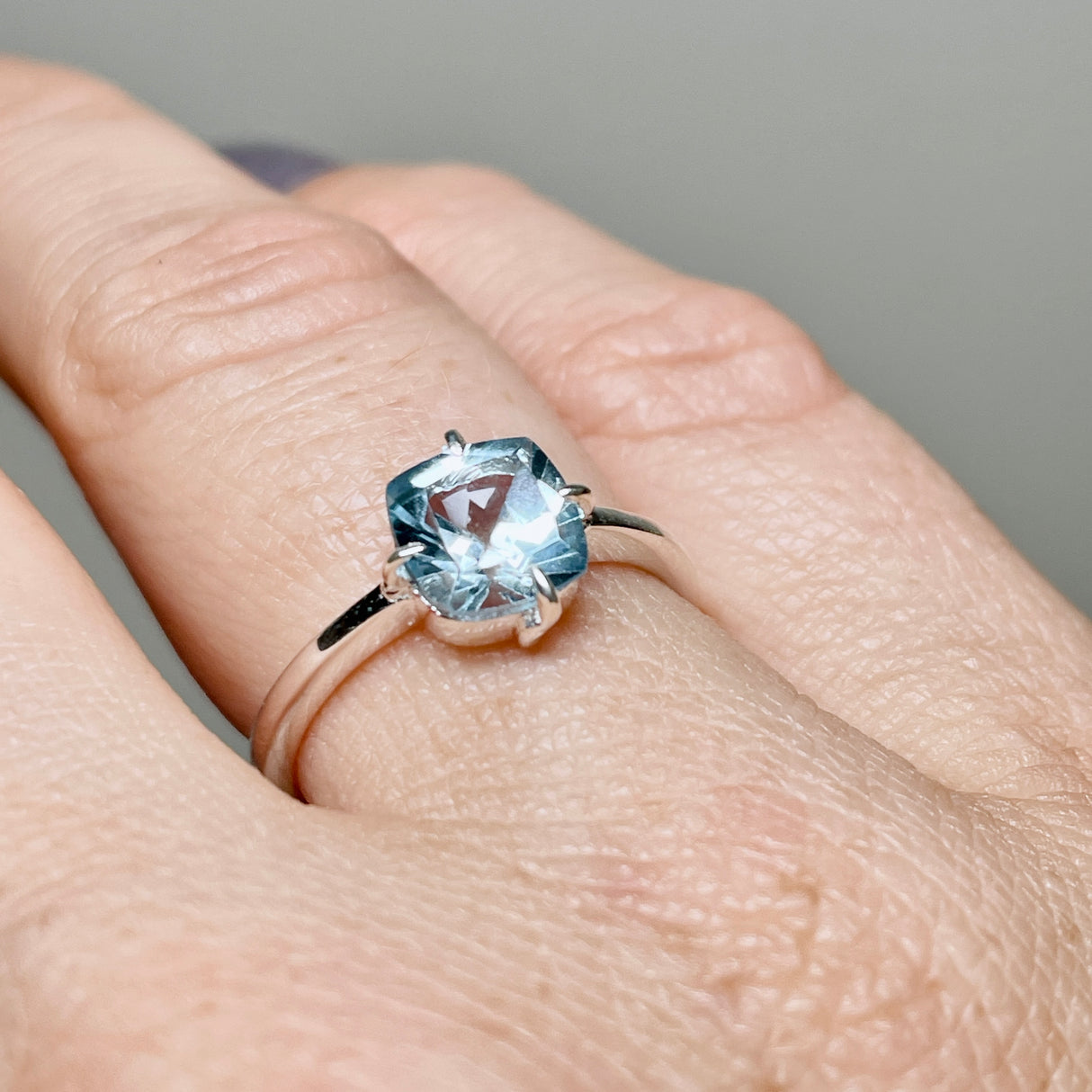 Blue Topaz Faceted Square Solitare Ring R4806