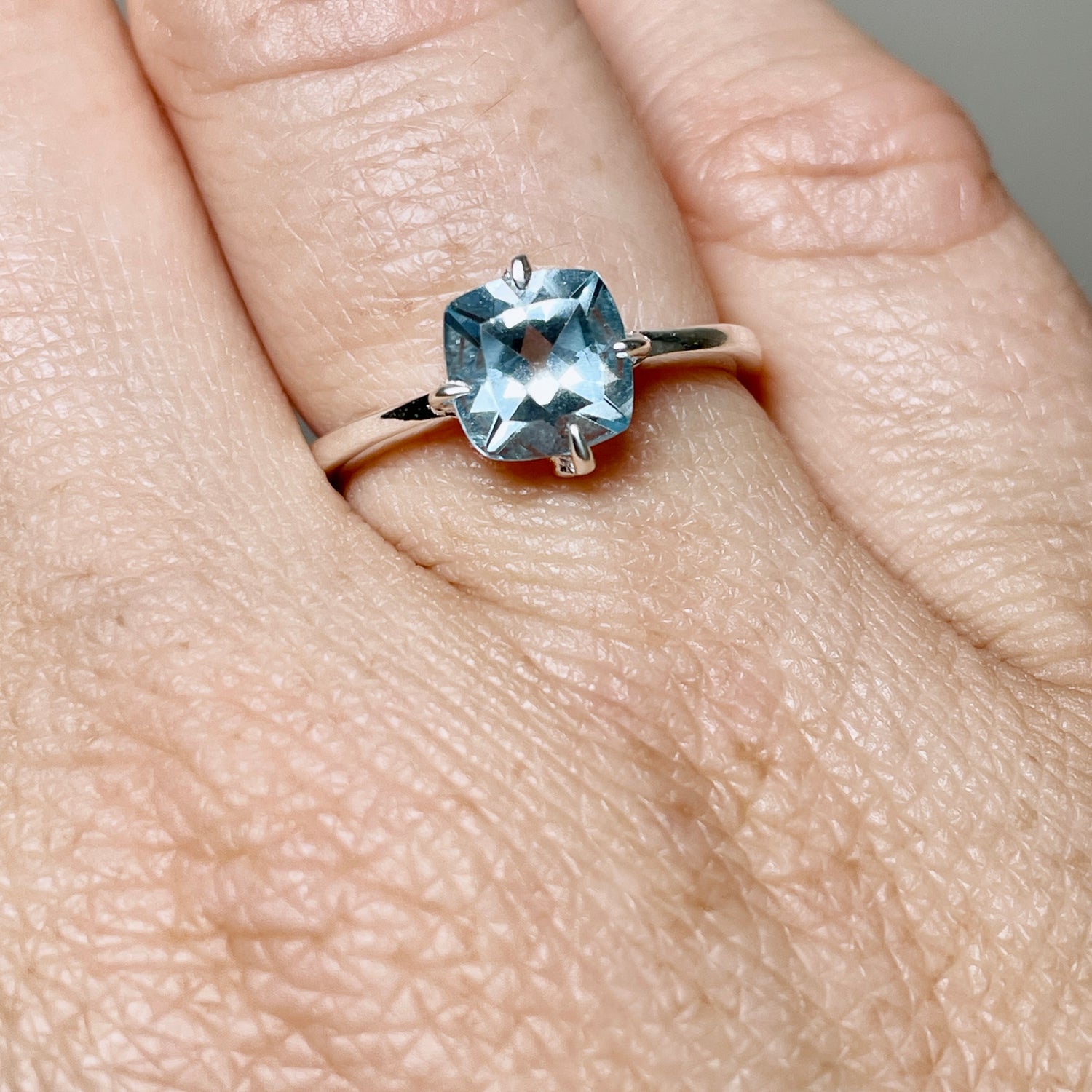 Blue Topaz Faceted Square Solitare Ring R4806