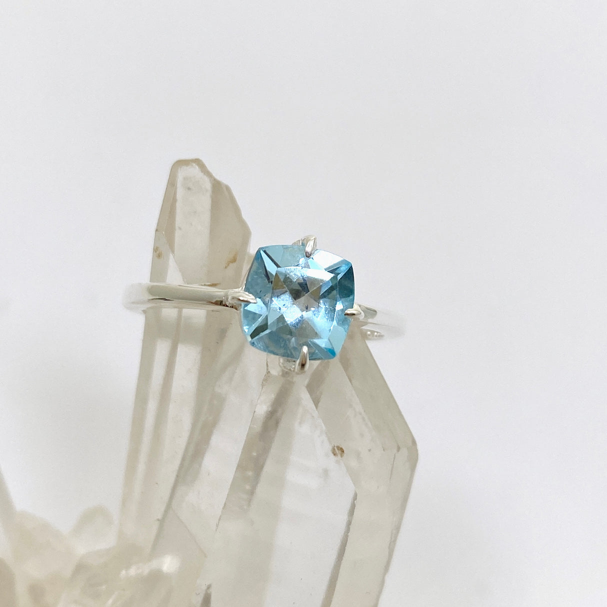 Blue Topaz Faceted Square Solitare Ring R4806
