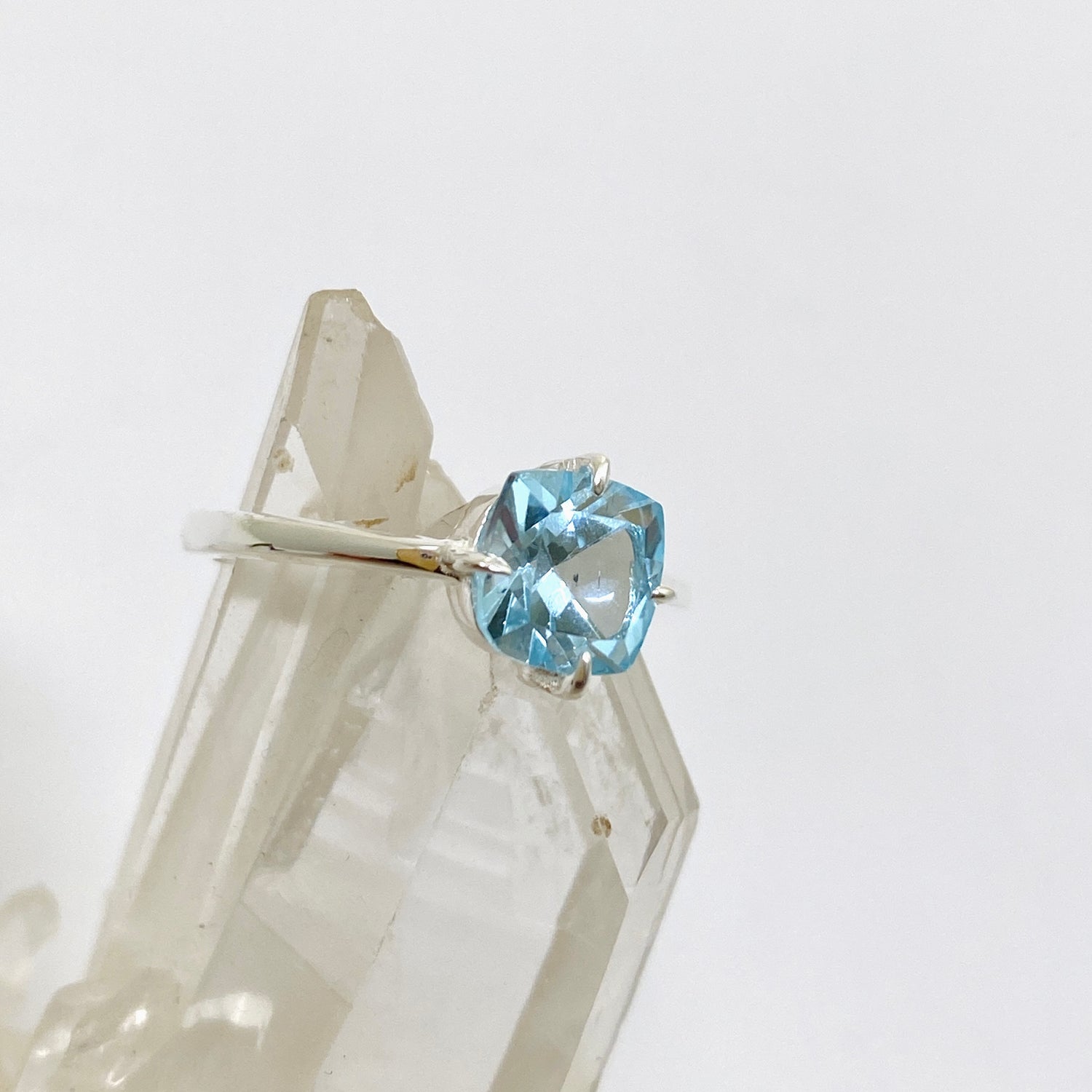 Blue Topaz Faceted Square Solitare Ring R4806