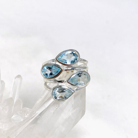 Blue Topaz Multi-stone Faceted Teardrop Ring R3815 - Nature's Magick