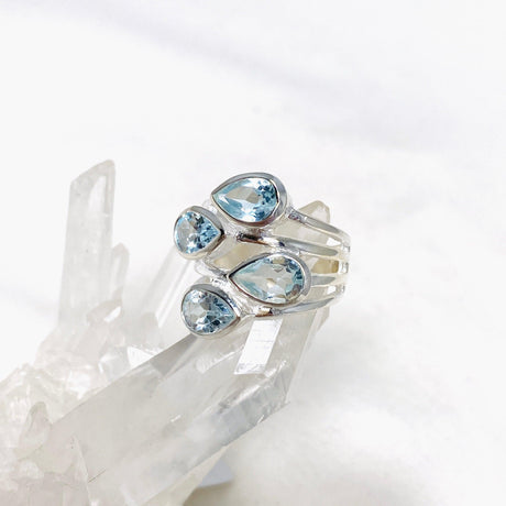 Blue Topaz Multi-stone Faceted Teardrop Ring R3815 - Nature's Magick