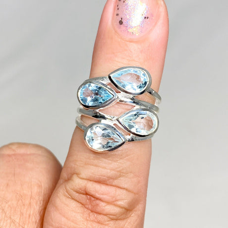 Blue Topaz Multi-stone Faceted Teardrop Ring R3815 - Nature's Magick