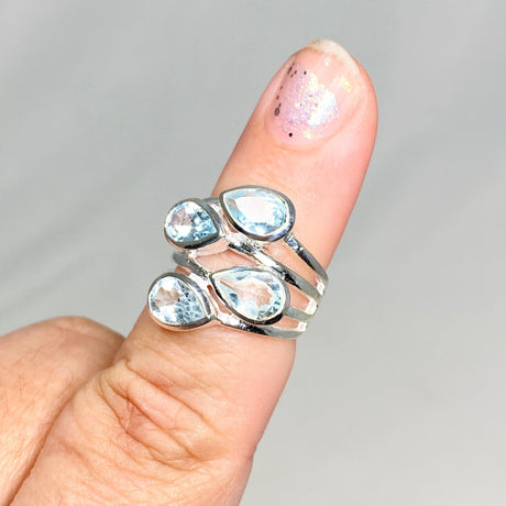 Blue Topaz Multi-stone Faceted Teardrop Ring R3815 - Nature's Magick