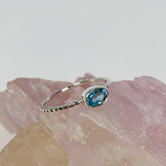 Blue Topaz Oval Faceted Gemstone with fine Sterling Silver Ring