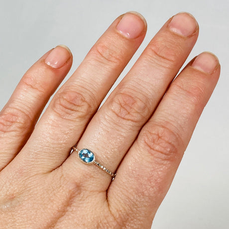 Blue Topaz Oval Faceted Gemstone with fine Sterling Silver Ring