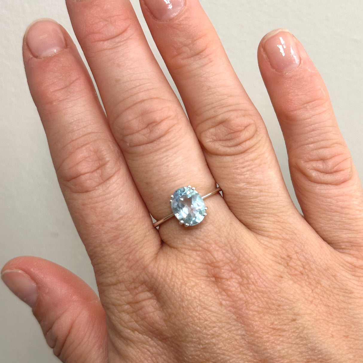 Blue Topaz Oval Faceted Solitaire Ring PRGJ793