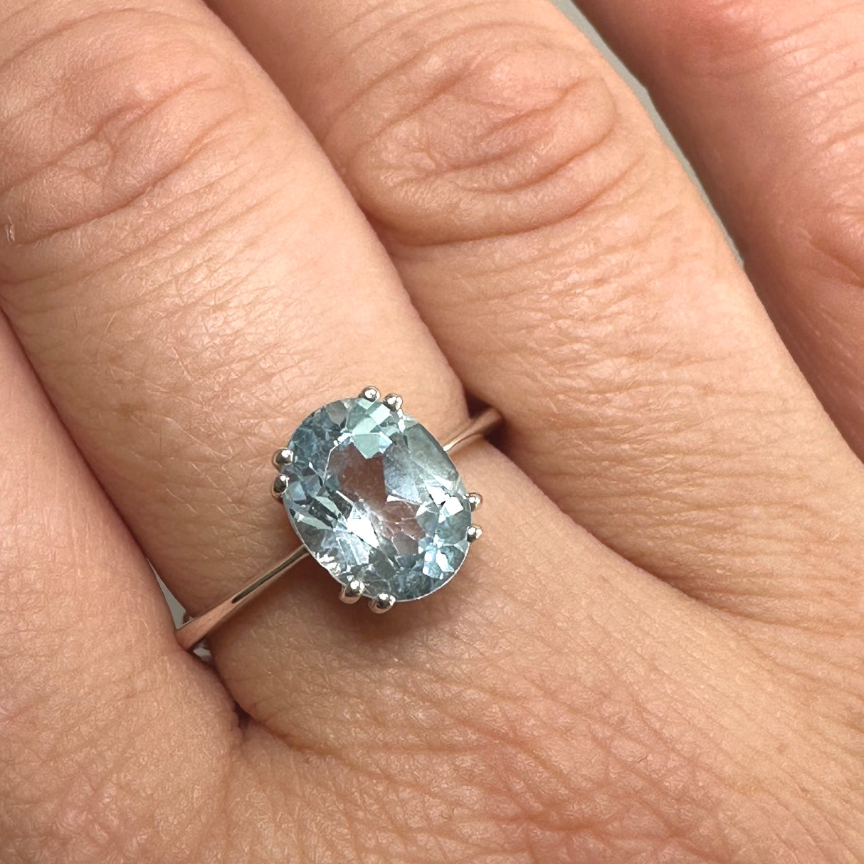 Blue Topaz Oval Faceted Solitaire Ring PRGJ793