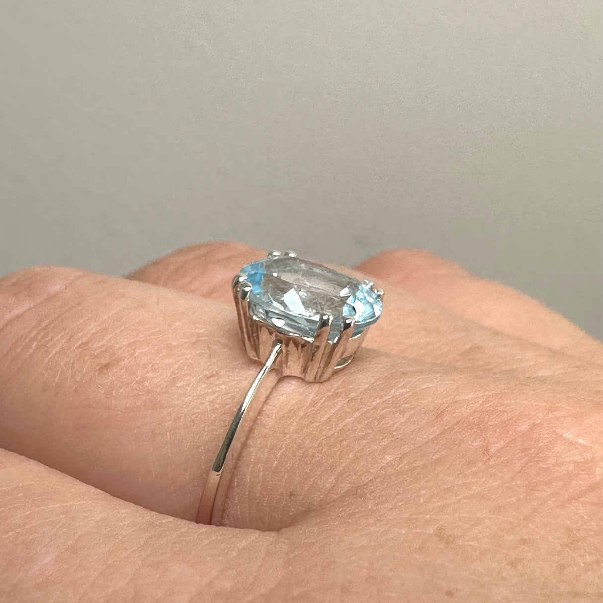 Blue Topaz Oval Faceted Solitaire Ring PRGJ793