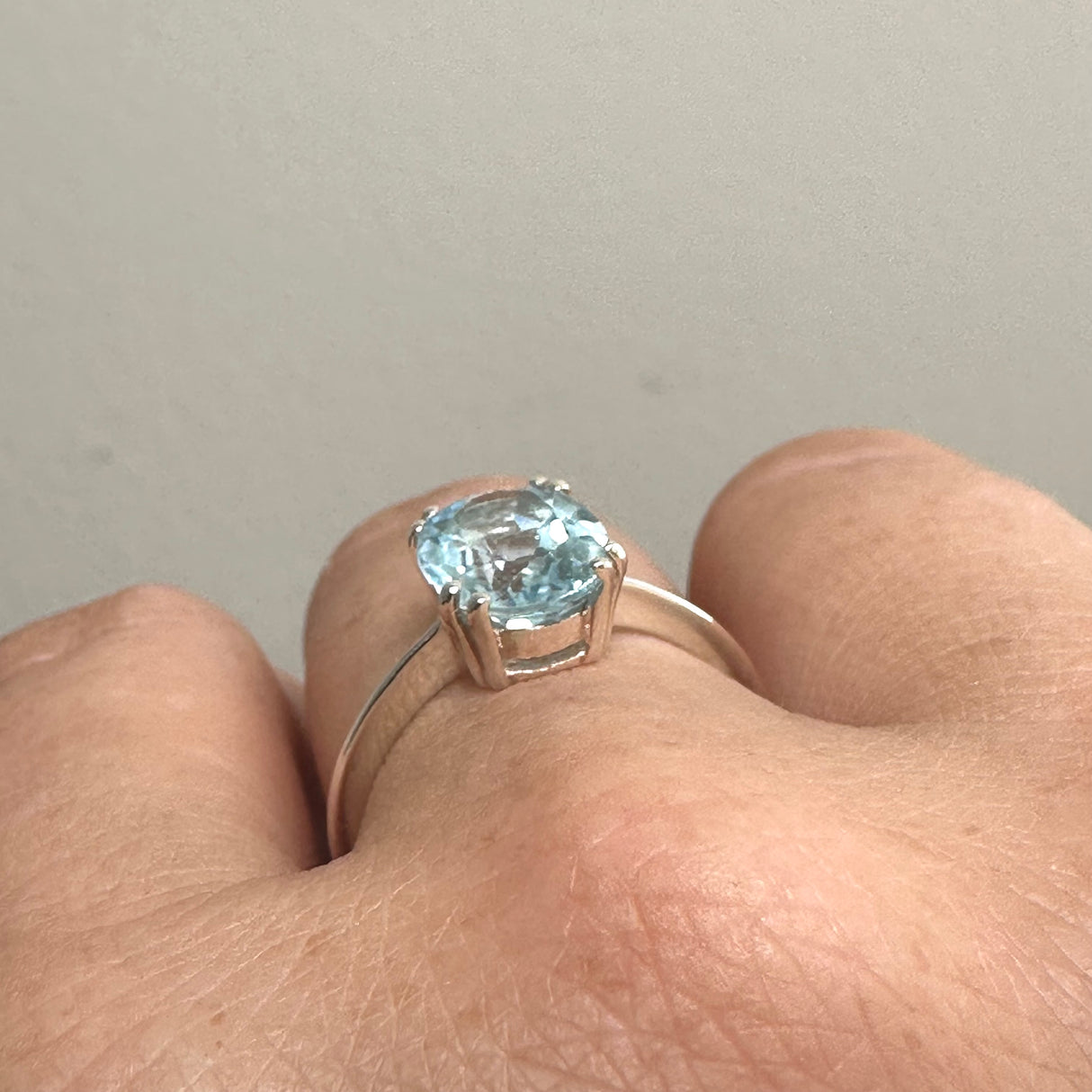 Blue Topaz Oval Faceted Solitaire Ring PRGJ793
