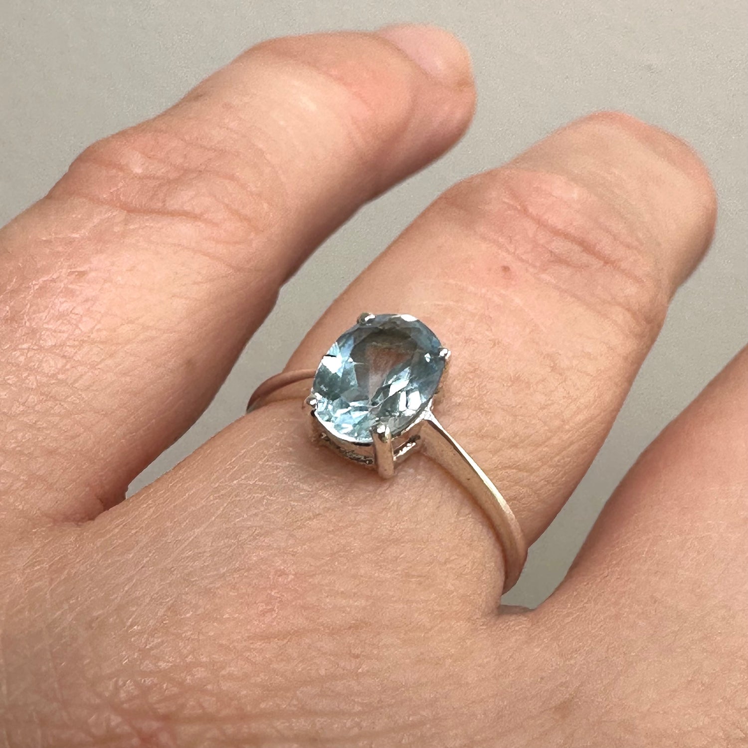 Blue Topaz Oval Faceted Solitaire Ring PRGJ794