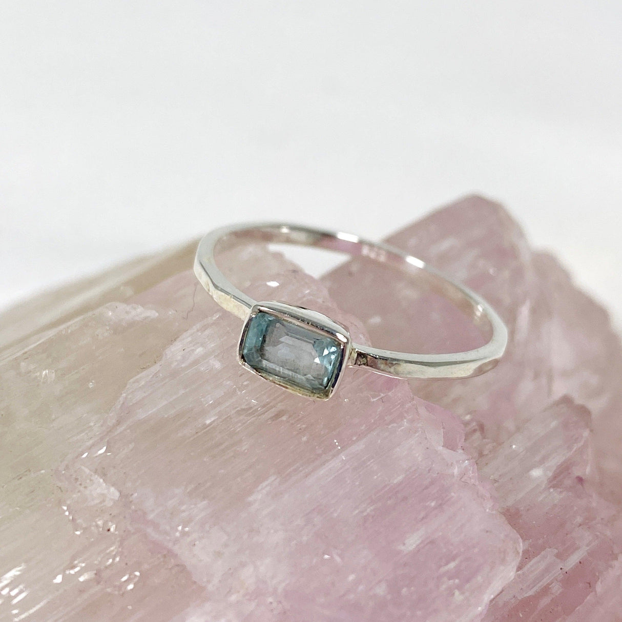Blue Topaz Rectangular Faceted Fine Band Ring R3793-BTO - Nature's Magick