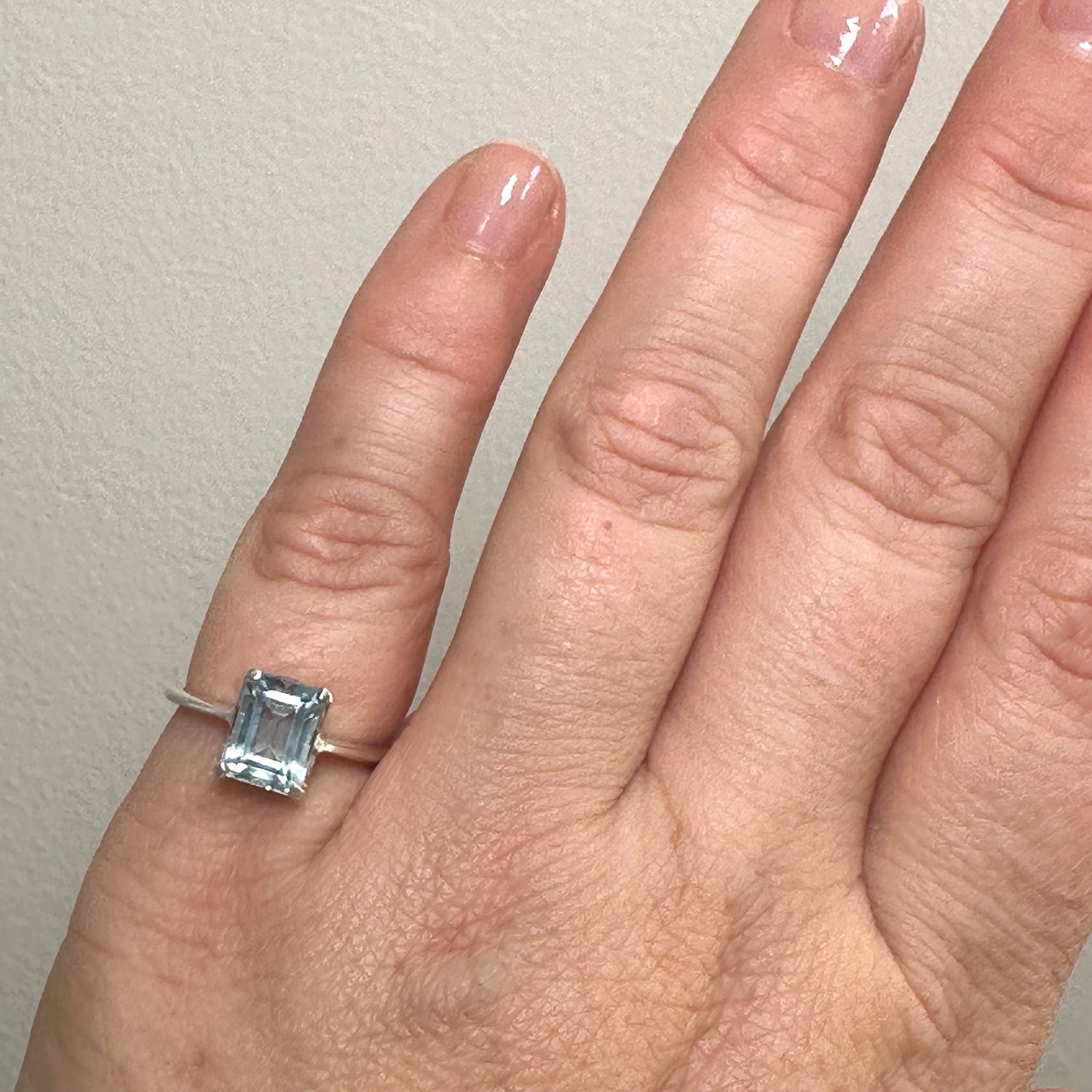 Blue Topaz Rectangular Faceted Ring Size 5 PRGJ641