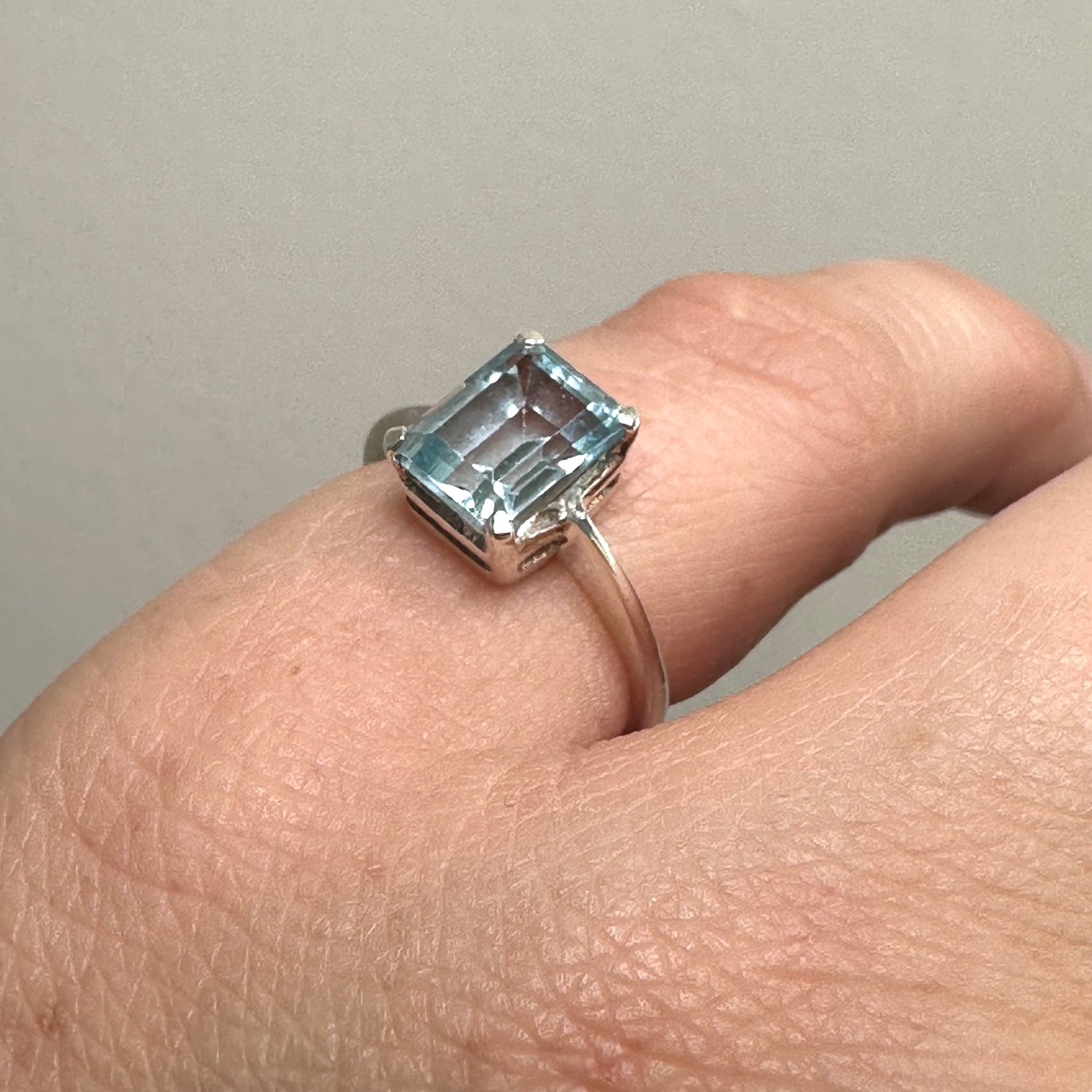 Blue Topaz Rectangular Faceted Ring Size 5 PRGJ641