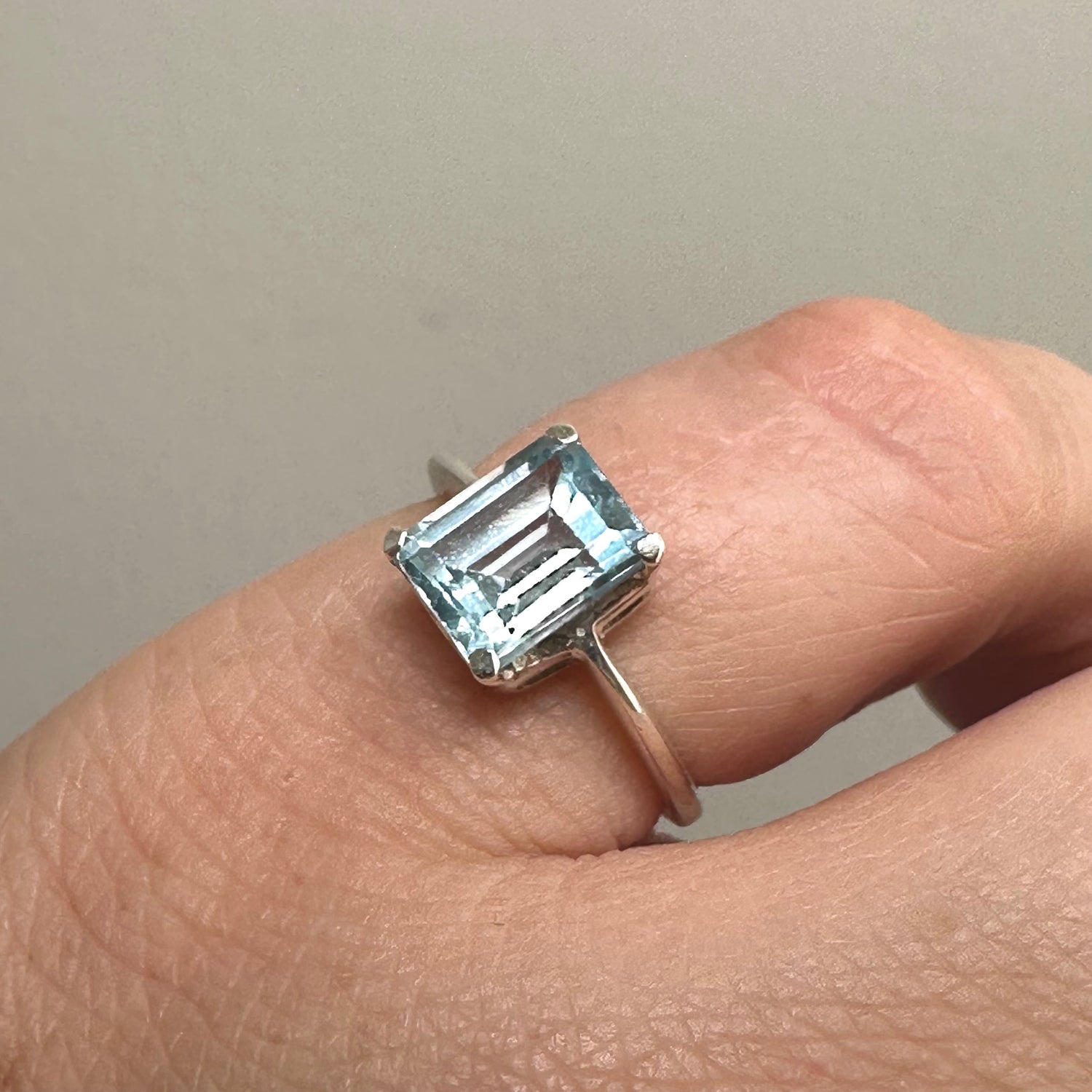 Blue Topaz Rectangular Faceted Ring Size 5 PRGJ641