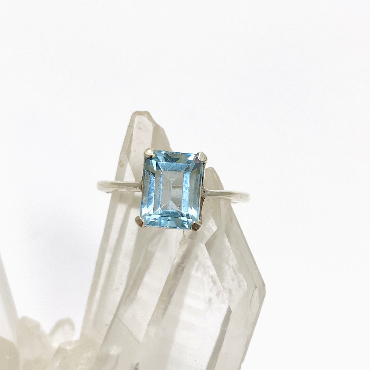 Blue Topaz Rectangular Faceted Ring Size 5 PRGJ641