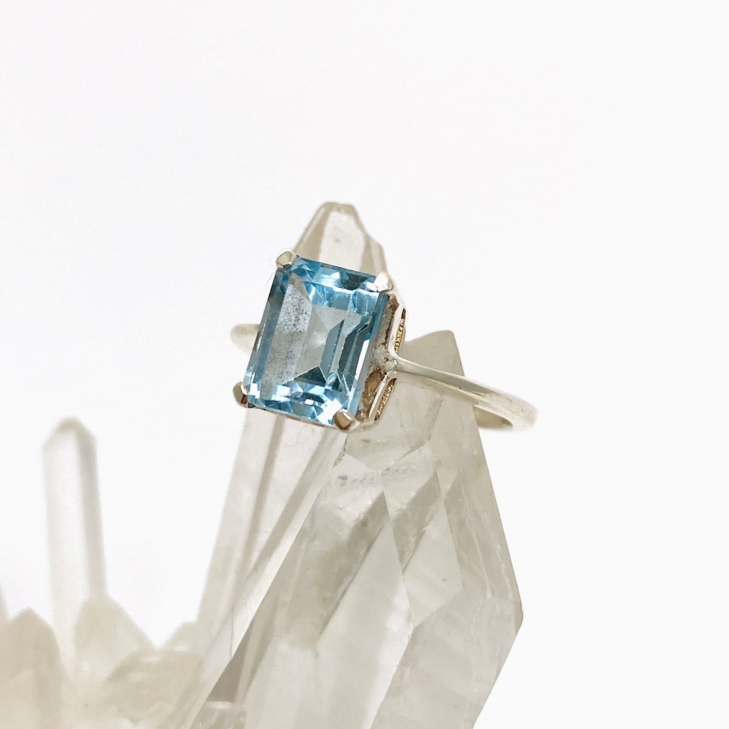 Blue Topaz Rectangular Faceted Ring Size 5 PRGJ641