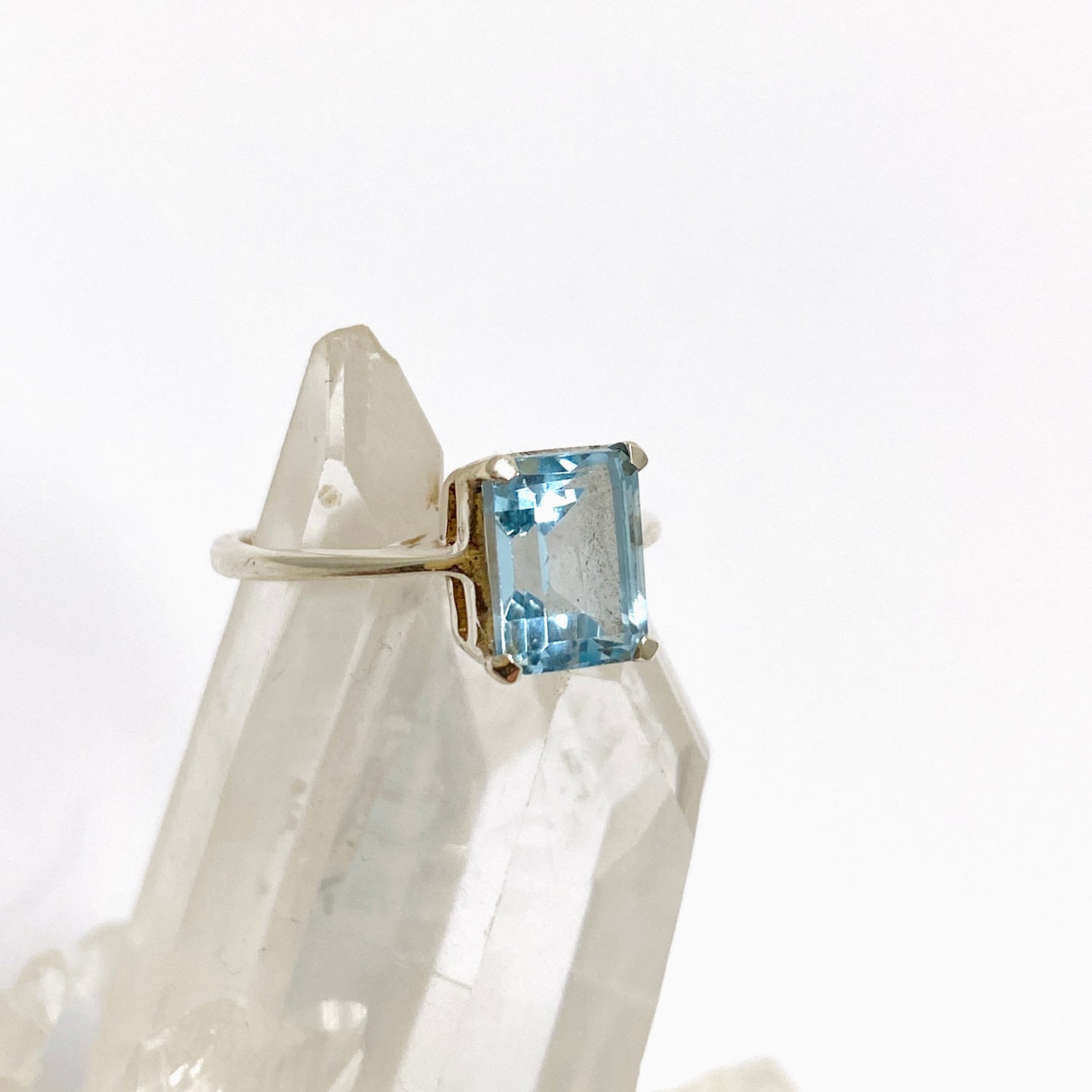 Blue Topaz Rectangular Faceted Ring Size 5 PRGJ641
