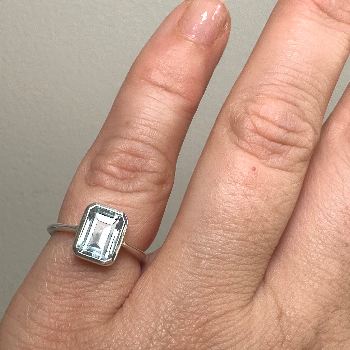 Blue Topaz Rectangular Faceted Ring Size 5 PRGJ800